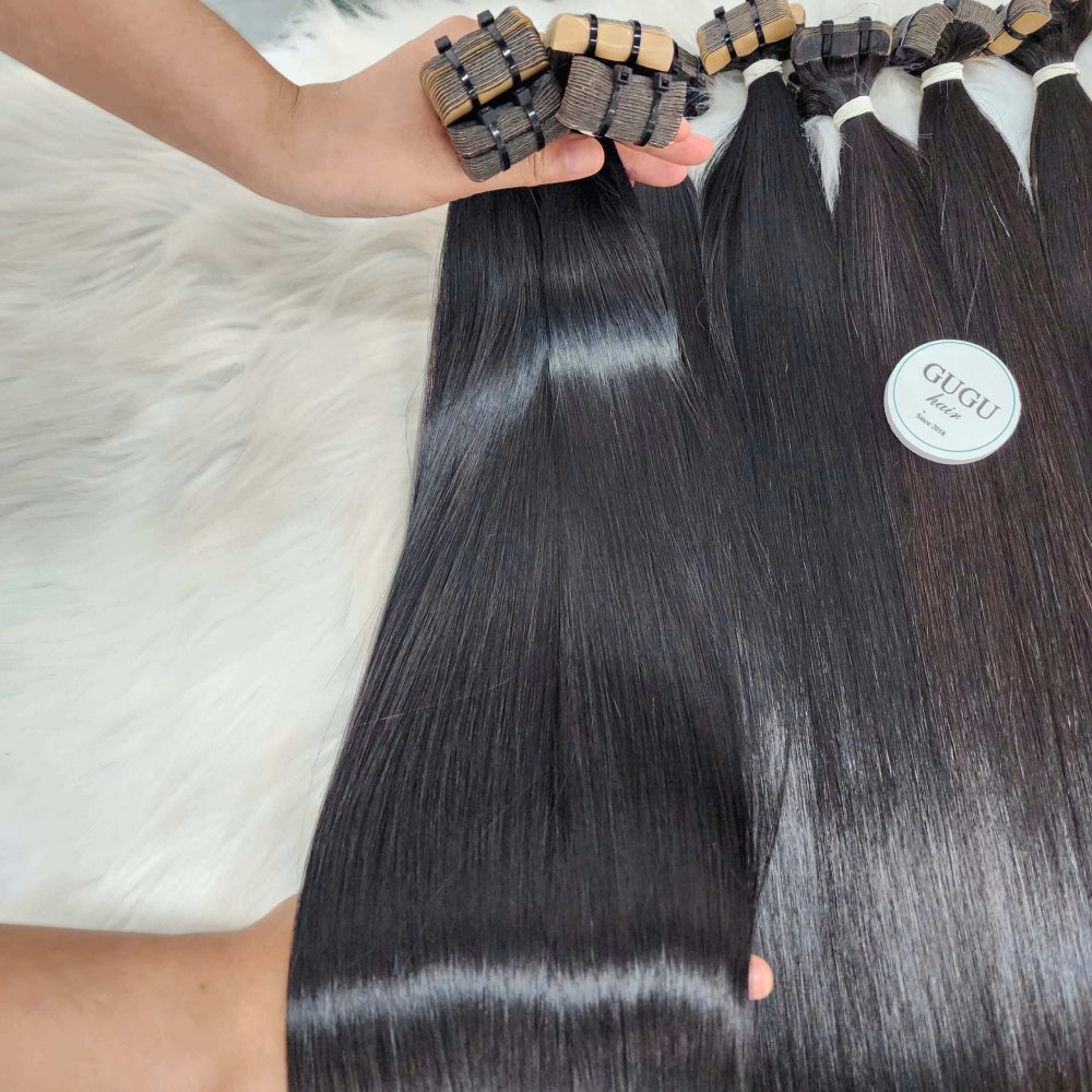 GUGU HAIR – Vietnamese Bone Straight Hair Wig – 100% Raw Human Hair 56 Straight Tape-In Hair Extensions for Natural Hai
