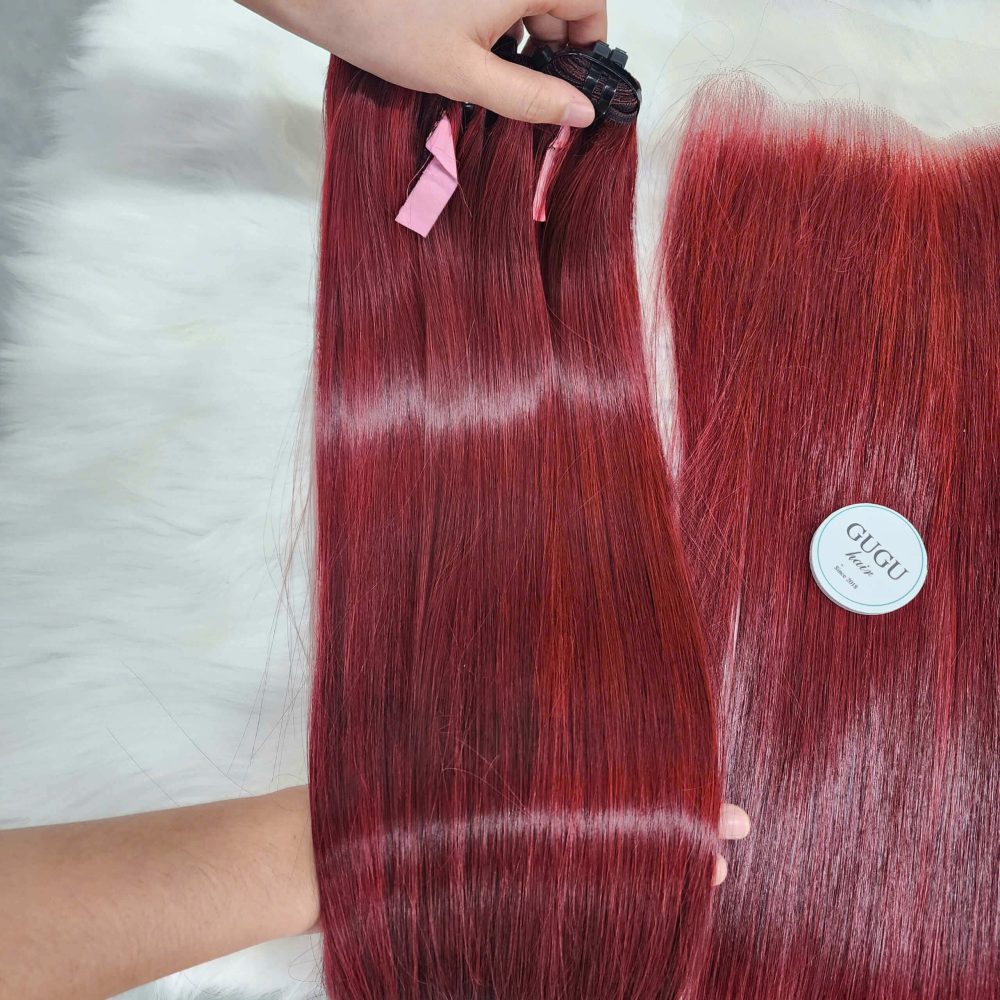 GUGU HAIR – Vietnamese Bone Straight Hair Wig – 100% Raw Human Hair 82 Wine Red Straight Bundles – Raw Vietnamese Hair!