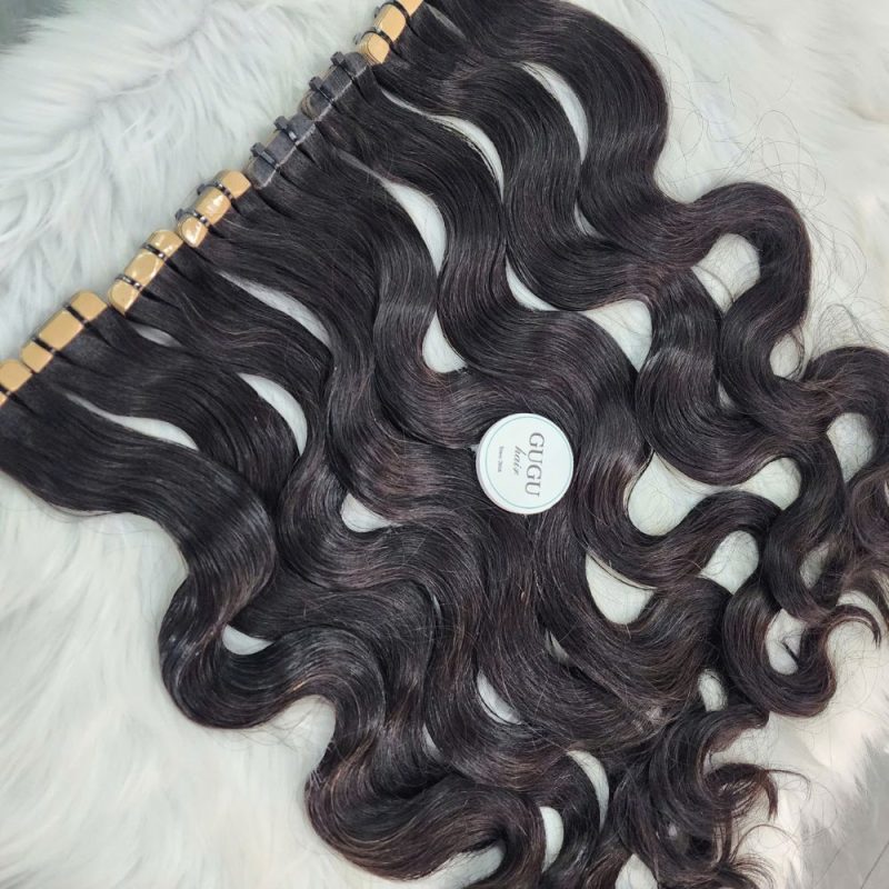 GUGU HAIR – Raw Vietnamese Human Hair Wig 60 Body Wave Tape In Extension Natural Color Raw Vietnamese Hair