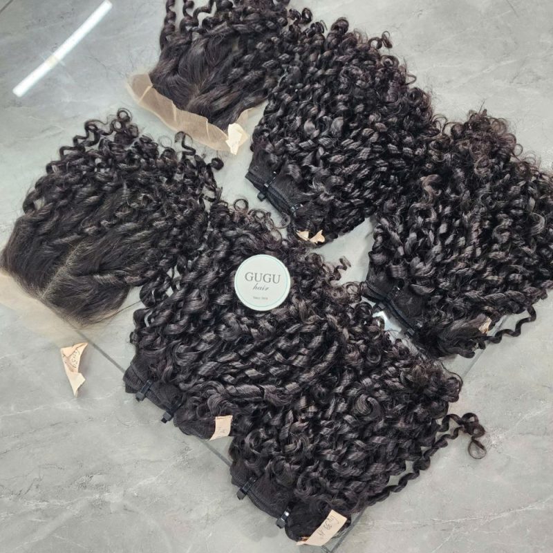 Burmese Curly Weft Hair Extension Natural Color Raw Vietnamese Hair