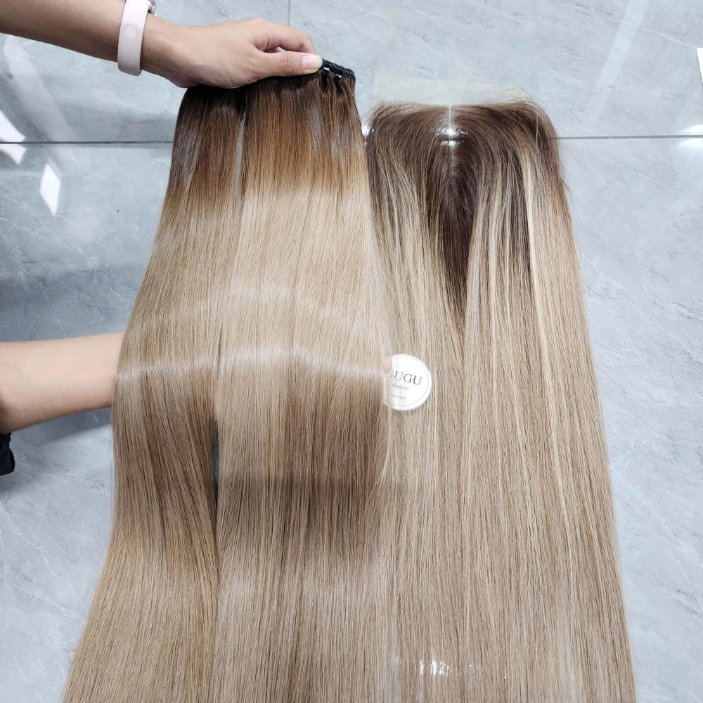 GUGU HAIR – Vietnamese Bone Straight Hair Wig – 100% Raw Human Hair 82 Premium Ombre Blonde Raw Vietnamese Human Hair