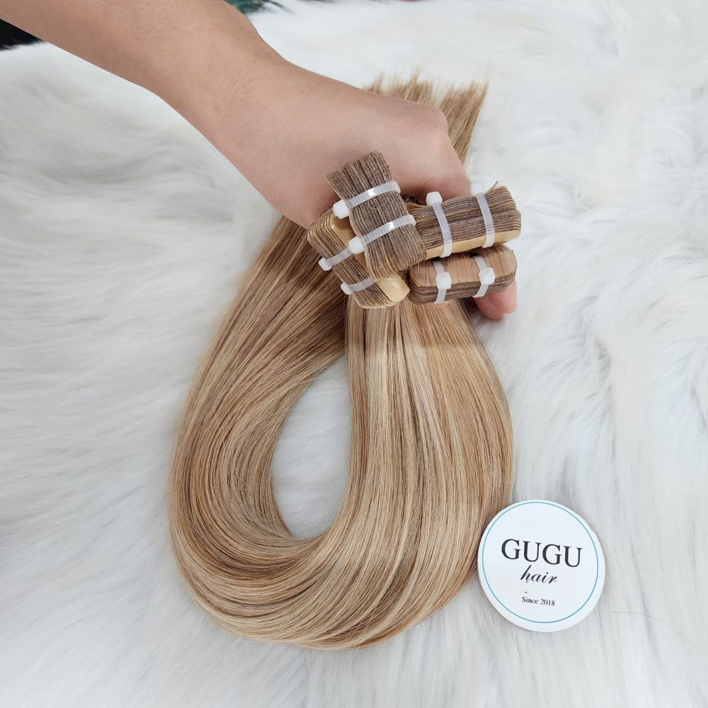 GUGU HAIR – Vietnamese Bone Straight Hair Wig – 100% Raw Human Hair 51 Tape-in Hair Extensions #24 #8 Color Human Hair Vietnam