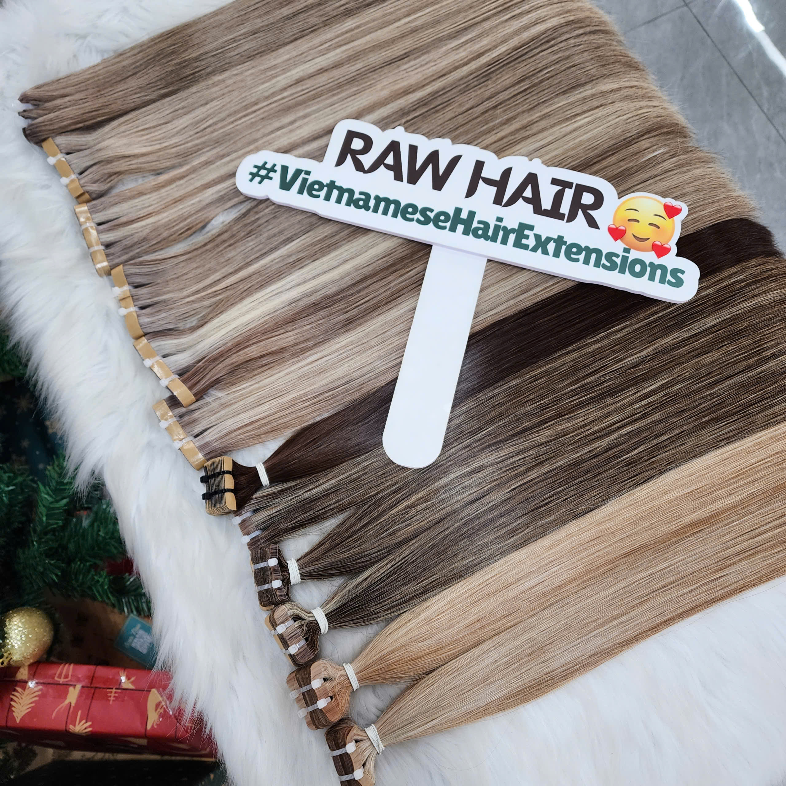 tape-in hair extensions blonde highlights