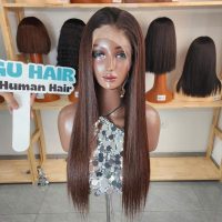 Brown Human Hair Lace Front Wig Straight