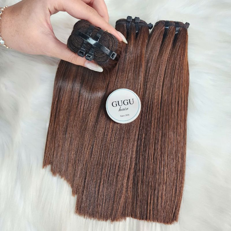 GUGU HAIR – Raw Vietnamese Human Hair Wig 78 Raw Double Drawn Bone Straight Bob Ombre Brown