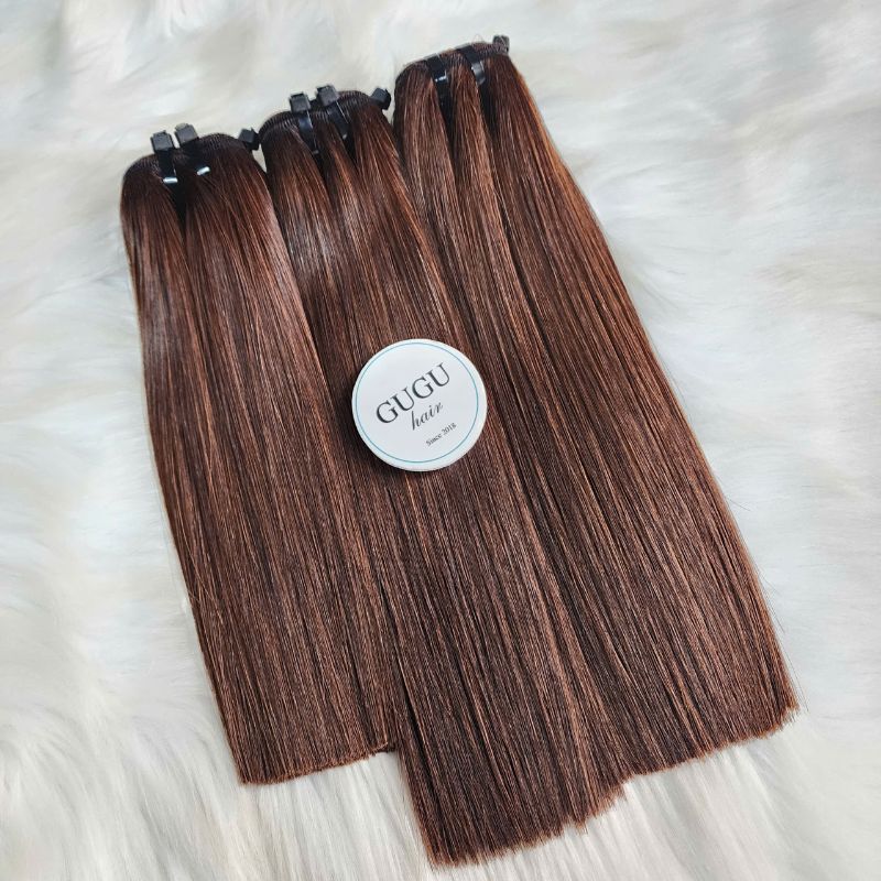 GUGU HAIR – Raw Vietnamese Human Hair Wig 77 Raw Double Drawn Bone Straight Bob Ombre Brown