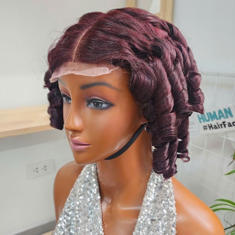 Burgundy Bouncy Curly Human Hair Wig