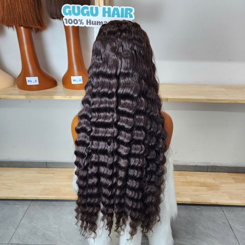 Chocolate Brown Deep Curly Lace Wig - Long Vietnamese Raw Hair Deep Wave Frontal Wig