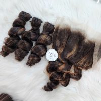 GUGU Hair Vietnamese Loose Wave Bundles Hair Extensions – Piano Brown Human Hair 5 Weft hair – Loose Wave – Ombre color – Vietnamese Hair Factory, Best Quality Hair From Vietnam