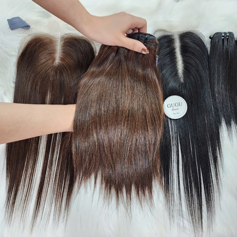 GUGU HAIR – Raw Vietnamese Human Hair Wig 151 Vietnamese Straight Weft Hair Extensions – Natural Black Brown Human Hair Bundles