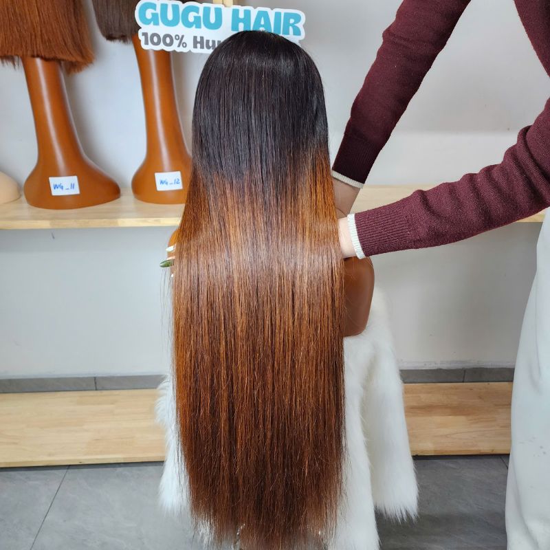 Highlight Ombre Brown Bone Straight Lace Wig - Long Vietnamese Virgin Human Hair Wig for Black Women