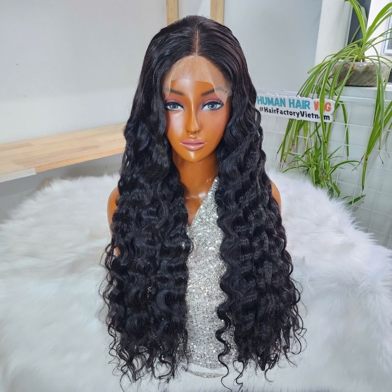 Human Hair Natural Women Deep Wave Closure Wig,