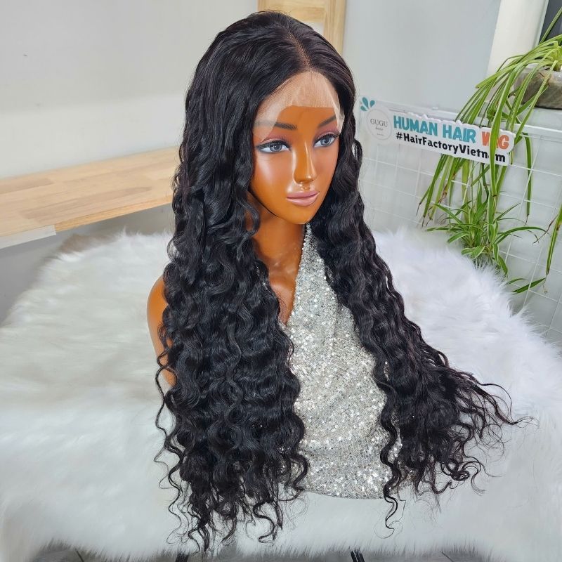 Human Hair Natural Women Deep Wave Closure Wig,