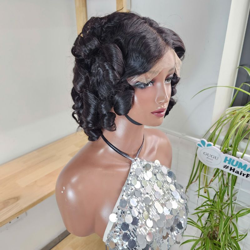 Short Bouncy Curly Human Hair Lace Frontal Wig