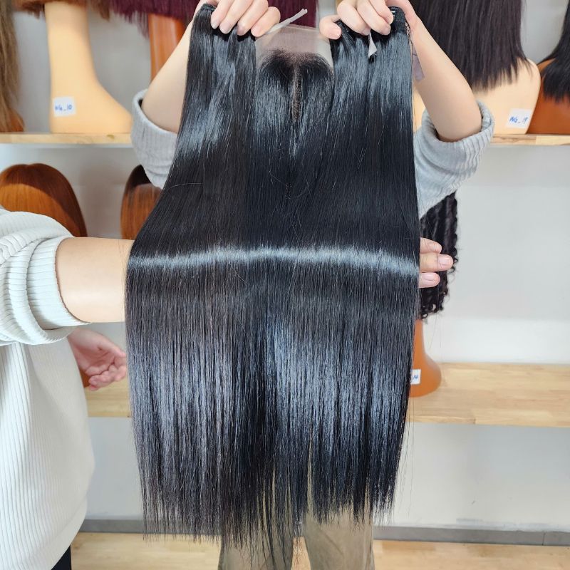 GUGU HAIR – Raw Vietnamese Human Hair Wig 131 Vietnamese Bone Straight Human Hair Bundles with Frontal - 100% Raw Human Hair Wholesale