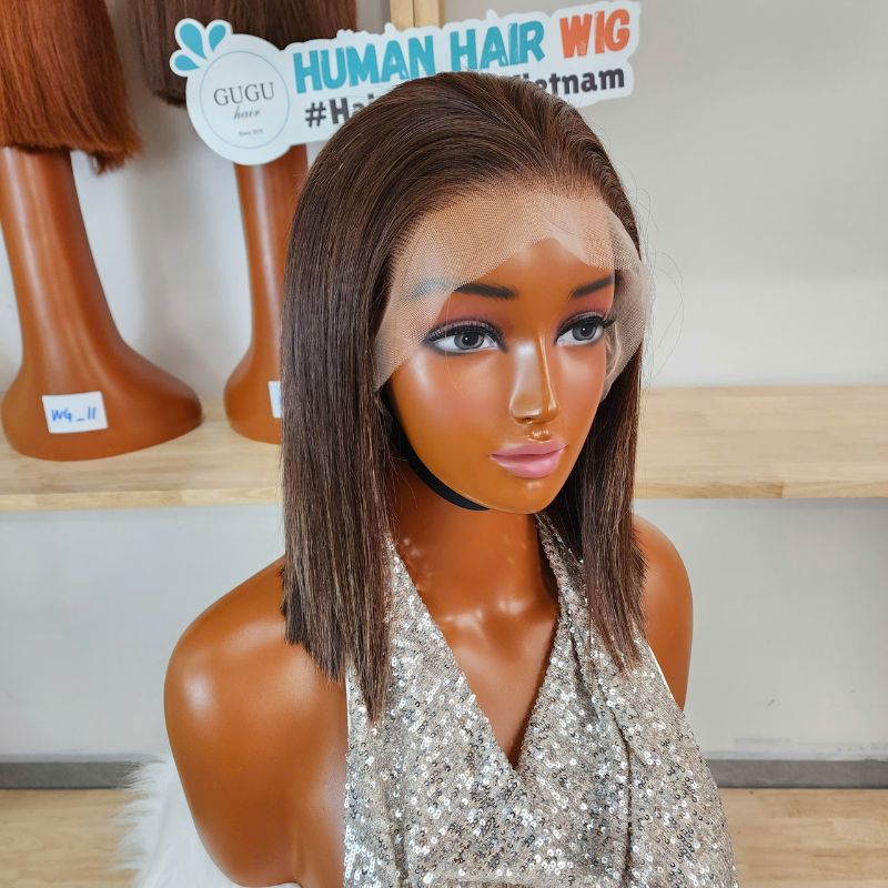 13X4 Straight #4 Brown Bob Wig Human Hair Glueless Lace Frontal Wigs