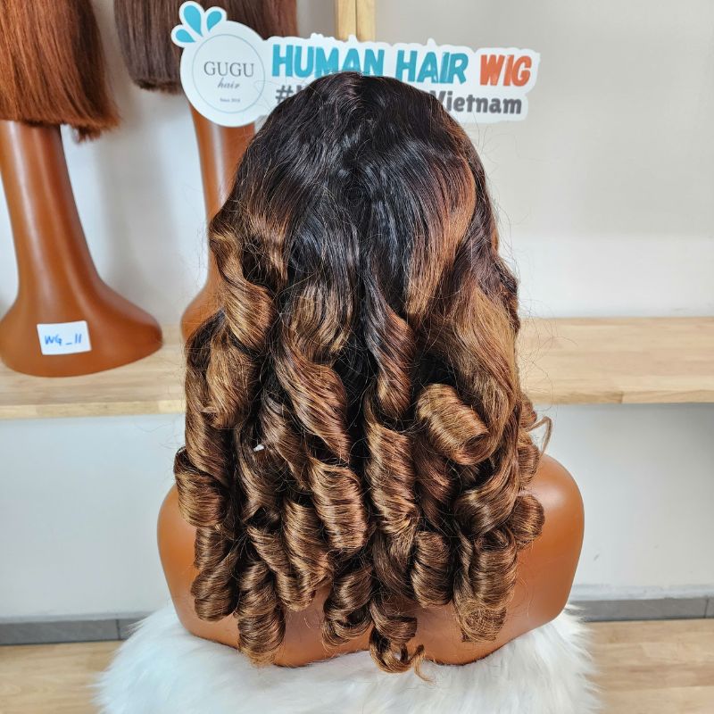 100% Vietnamese Raw Hair Wigs 250 Density Ombre Double Drawn Bouncy Curly
