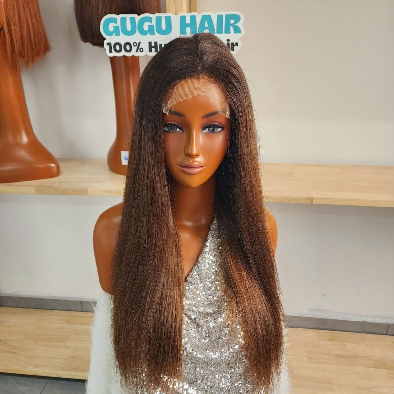 Wig Natural Brown Black Root 2x6 Swiss Lace 26" Premium Quality Human Hair