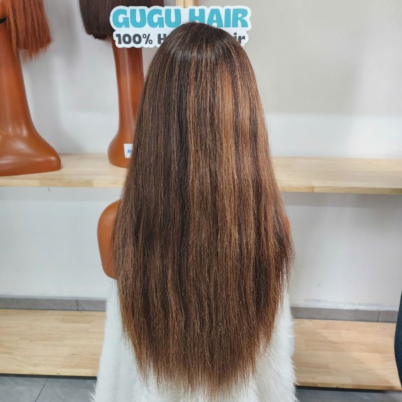 26 Inches Highlight Brown - 100% Human Hair Natural Straight Wig 10 26 Inches Highlight Brown - 100% Human Hair Natural Straight Wig