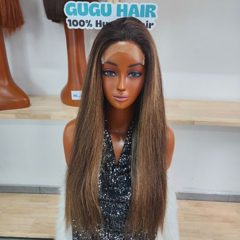 26 Inches Highlight Brown - 100% Human Hair Natural Straight Wig 7 26 Inches Highlight Brown - 100% Human Hair Natural Straight Wig