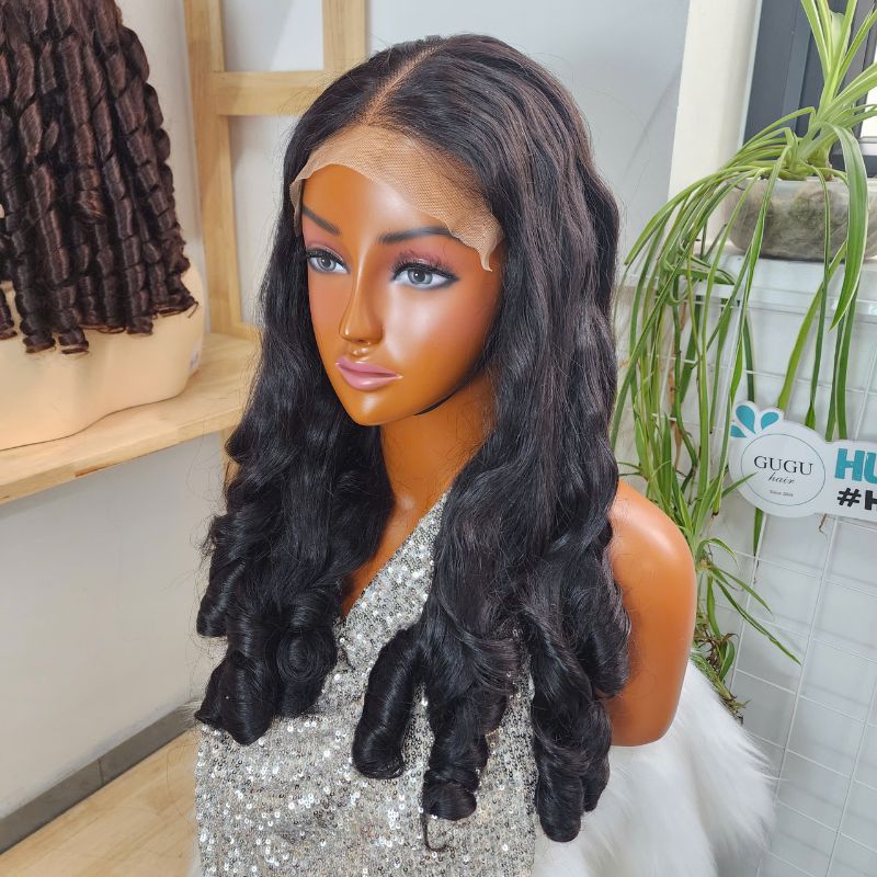 26 Inches Lace Frontal Black Egg Curly Human Hair Wig