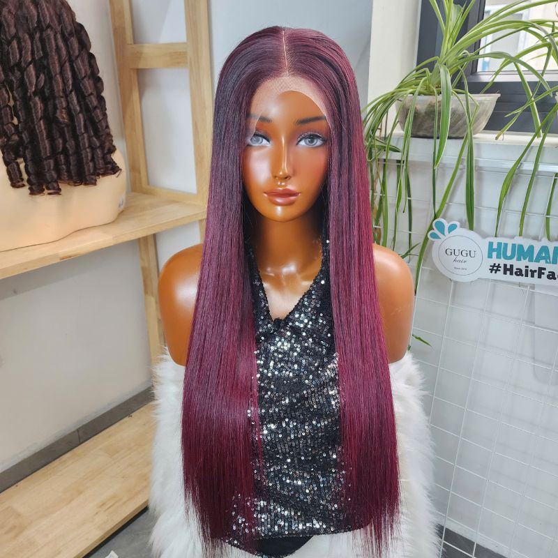 30 Inches Burgundy Bone Straight Human Hair Wig