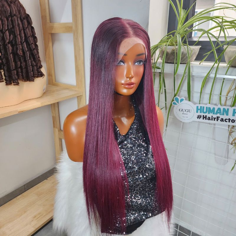 30 Inches Burgundy Bone Straight Human Hair Wig