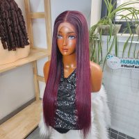 30 Inches Burgundy Bone Straight Human Hair Wig
