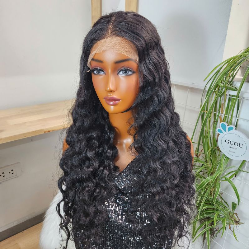 Deep Wave Black Color Premium Lace Frontal Wig