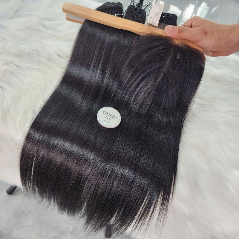 Best Natural Black Bone Straight Hair Weft - Human Hair Extensions | GUGU HAIR 6 Bone Straight Hair #1B Color Machine Weft Hair