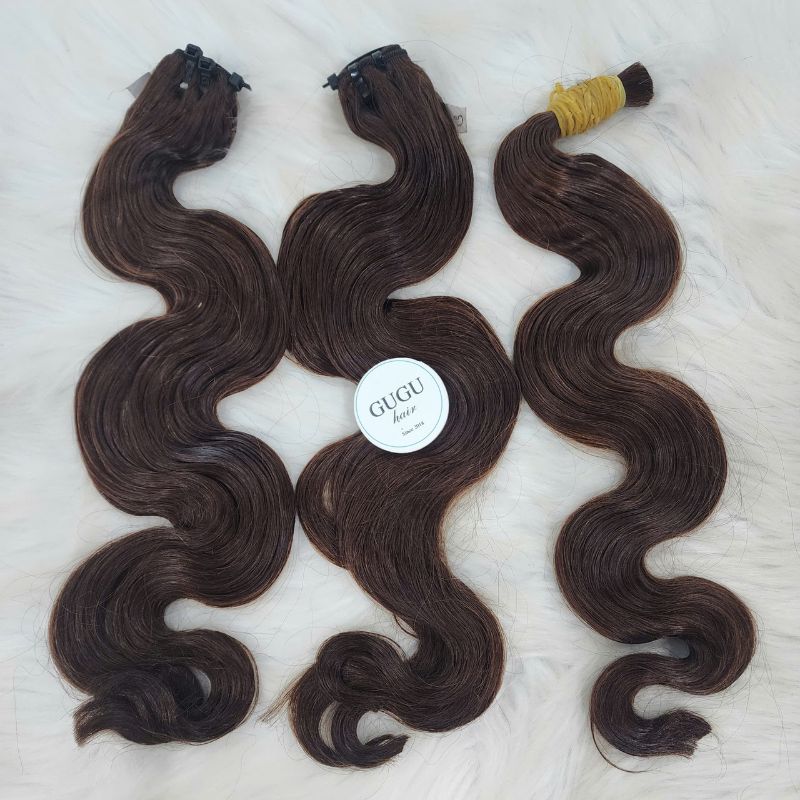 GUGU HAIR – Raw Vietnamese Human Hair Wig 88 Natural Brown Body Wave Hair Extensions