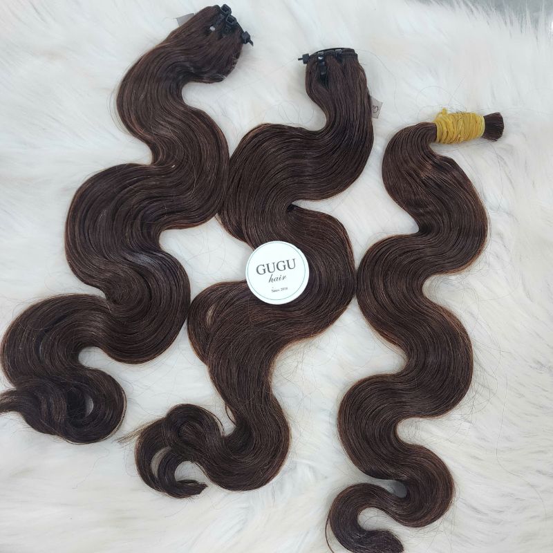 GUGU HAIR – Raw Vietnamese Human Hair Wig 89 Natural Brown Body Wave Hair Extensions