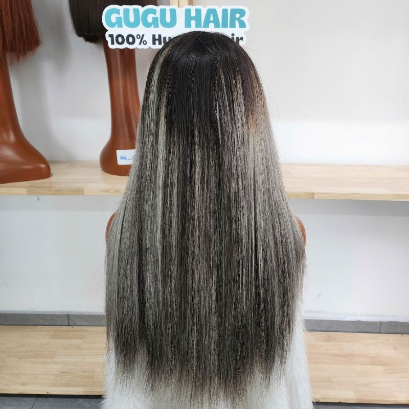 Platinum Highlights on Black Hair: The Ultimate Guide to a Bold, High-Fashion Look 4 Ombre Highlight Ash Grey HD Straight Lace Frontal - Human Hair Wig