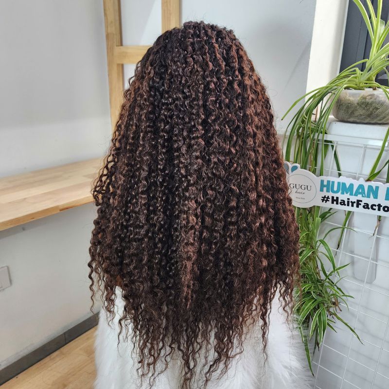 Premium Brown Kinky Curly Bulk Human Hair Wig – 100% Vietnamese Human Hair