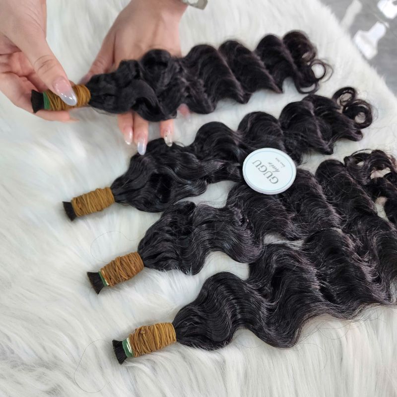 Raw Indian Curly Bulk 100% Human Braiding Hair _ Vietnamese Human Hair