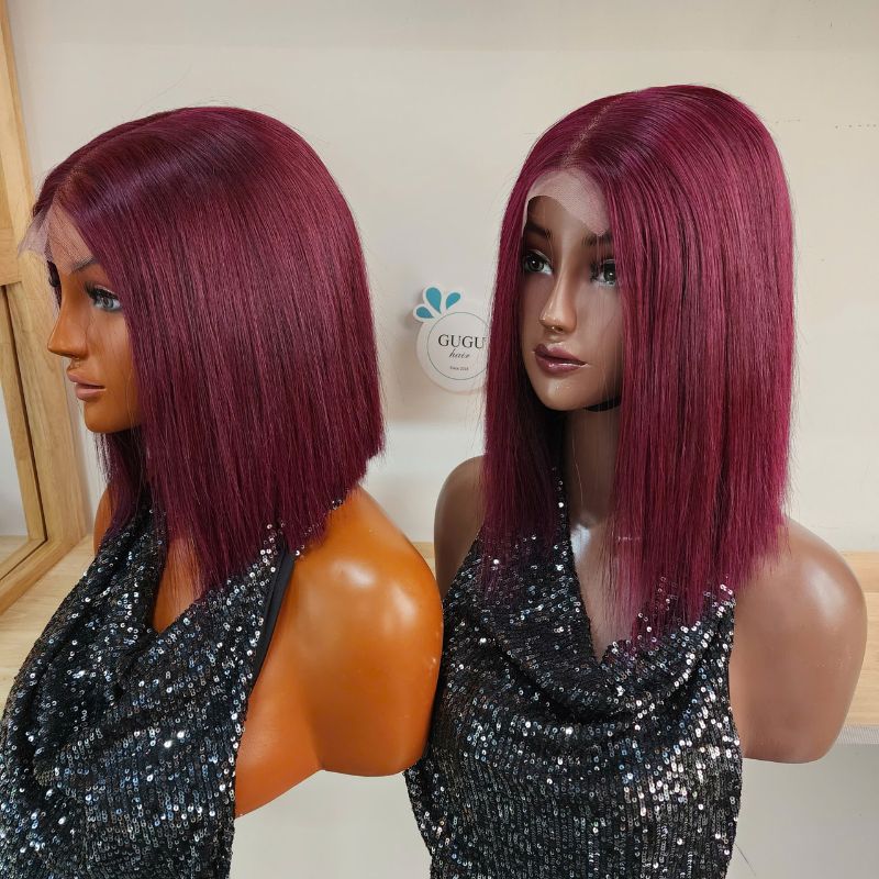 Human Hair Bob Wig – Real Human Hair Bob Wigs for a Natural, Elegant Look 1 10-14 inch Burgundy Transparent Short Bob Human Hair Red Straight Lace Front Wig For Women Density 200%