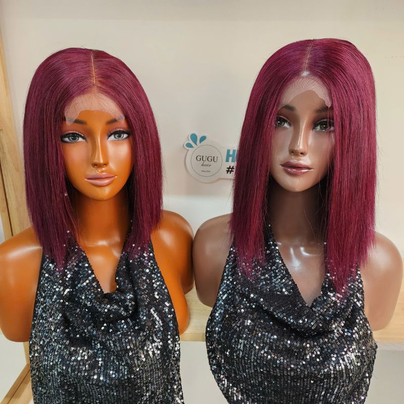 Lace Front Bob Wigs – Natural, Stylish & Flawless HD Lace Bob Wigs 7 10-14 inch Burgundy Transparent Short Bob Human Hair Red Straight Lace Front Wig For Women Density 200%