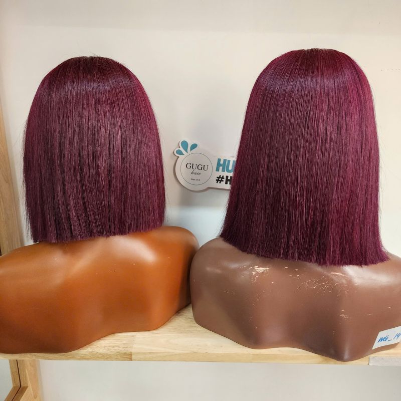 10-14 inch Burgundy Transparent Short Bob Human Hair Red Straight Lace Front Wig For Women Density 200%