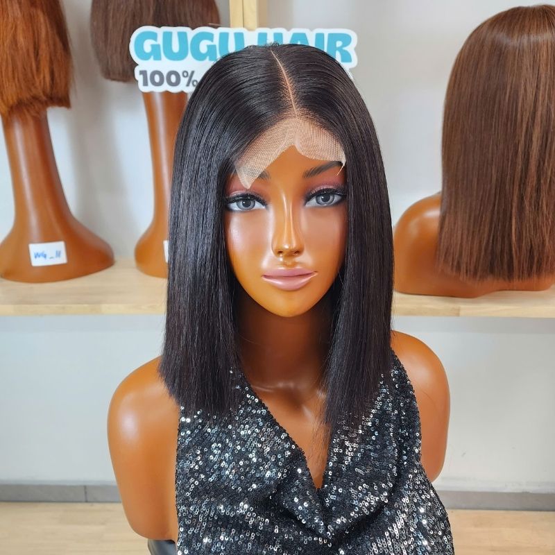 Glueless Vietnamese Double Drawn Bone Straight Bob Wig for Women - Natural Color, Human Hair,