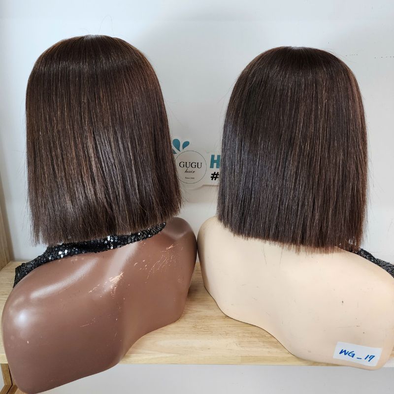 12 inch Honey Brown Short Bob Wigs Natural Human Hair with Bangs
