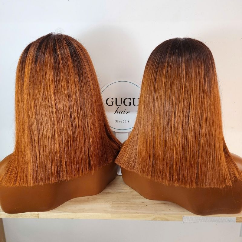 Orange Colored Bob Wig Short Straight Human Hair Glueless Wigs