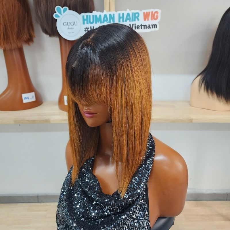 Short Wigs Human Hair Ombre brown Color