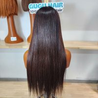 22 Inch Bone Straight Burgundy Dark Root Wig – Premium Vietnamese Human Hair