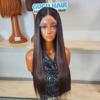 22 Inch Bone Straight Burgundy Dark Root Wig – Premium Vietnamese Human Hair
