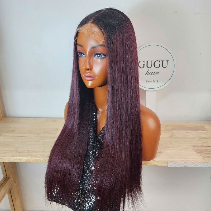 Bone straight – Burgundy dark root – Vietnamese Hair Factory, Best Quality Hair From Vietnam