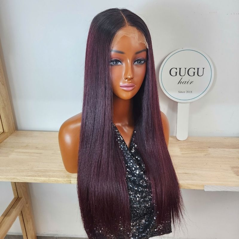 Bone straight – Burgundy dark root – Vietnamese Hair Factory, Best Quality Hair From Vietnam