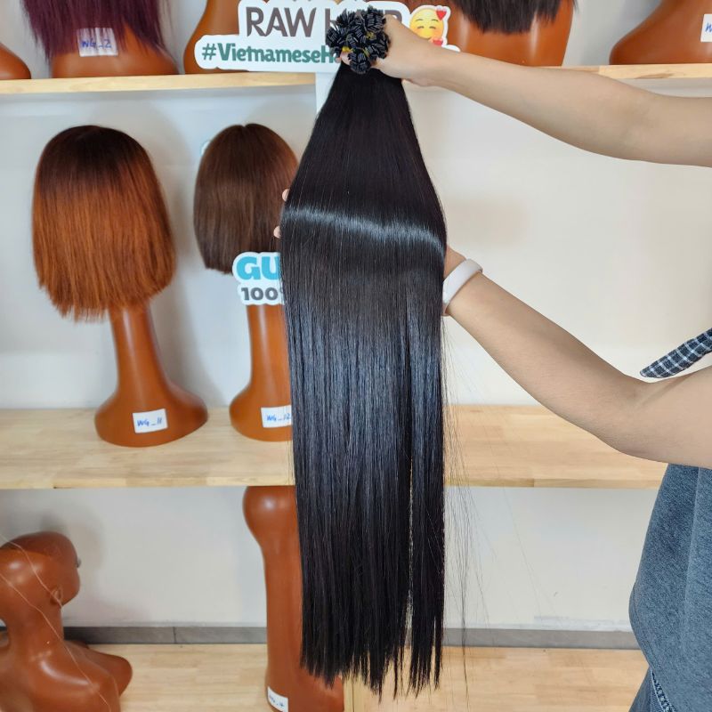 24 Inch Straight #1b Flat Tip Hair Extensions