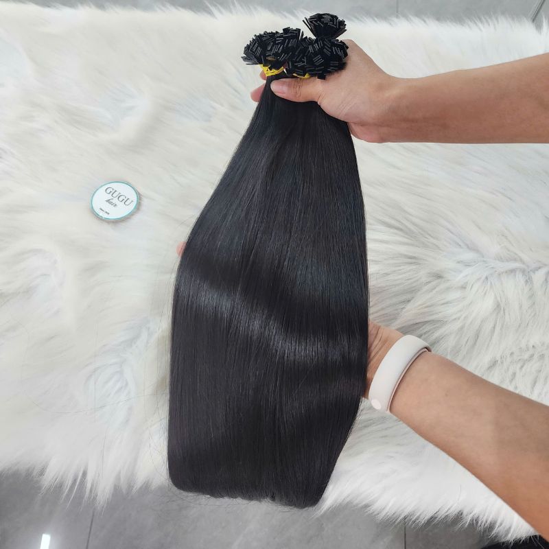 24 Inch Straight #1b Flat Tip Hair Extensions