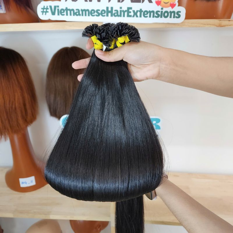 24 Inch Straight #1b Flat Tip Hair Extensions