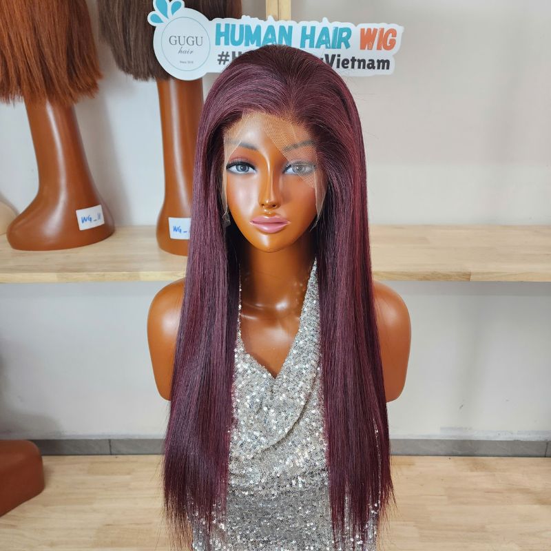 24 inch Burgundy Double Dawn Raw Human Hair Wig - Best Vietnam Human Hair Vendor